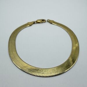 925 Sterling Silver Gold Vermeil Herringbone Bracelet 7" 5.7g Flat Chain